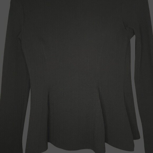 DIVIDED BABYDOLL Black Long Sleeve Top Subtle Chevron Peplum Scoop Neckline - Picture 8 of 9